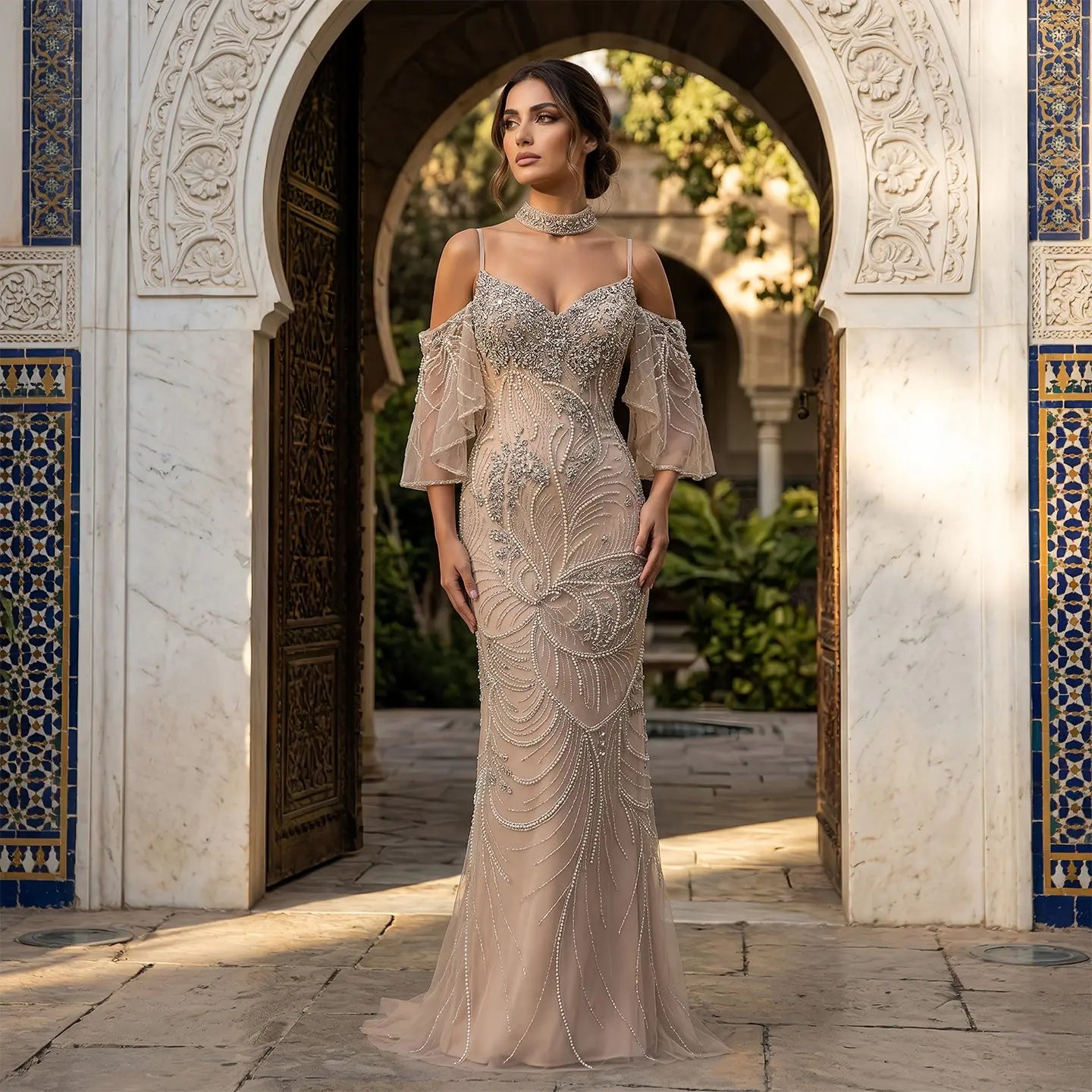 carolina herrera beaded dress Terani Couture 251E4265 - Long Mikado Mermaid Dress