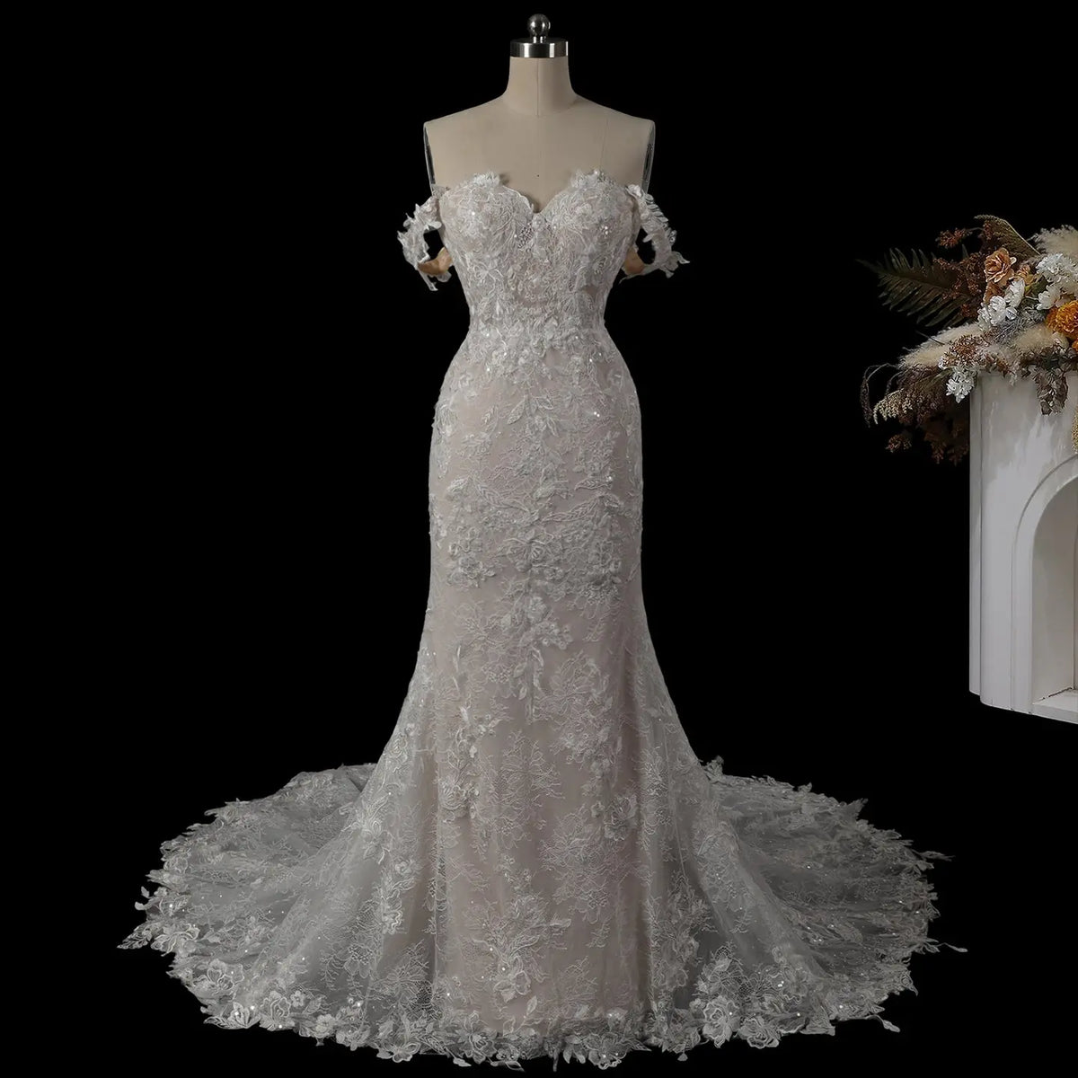 White Off Shoulder Mermaid Wedding Dress SW763