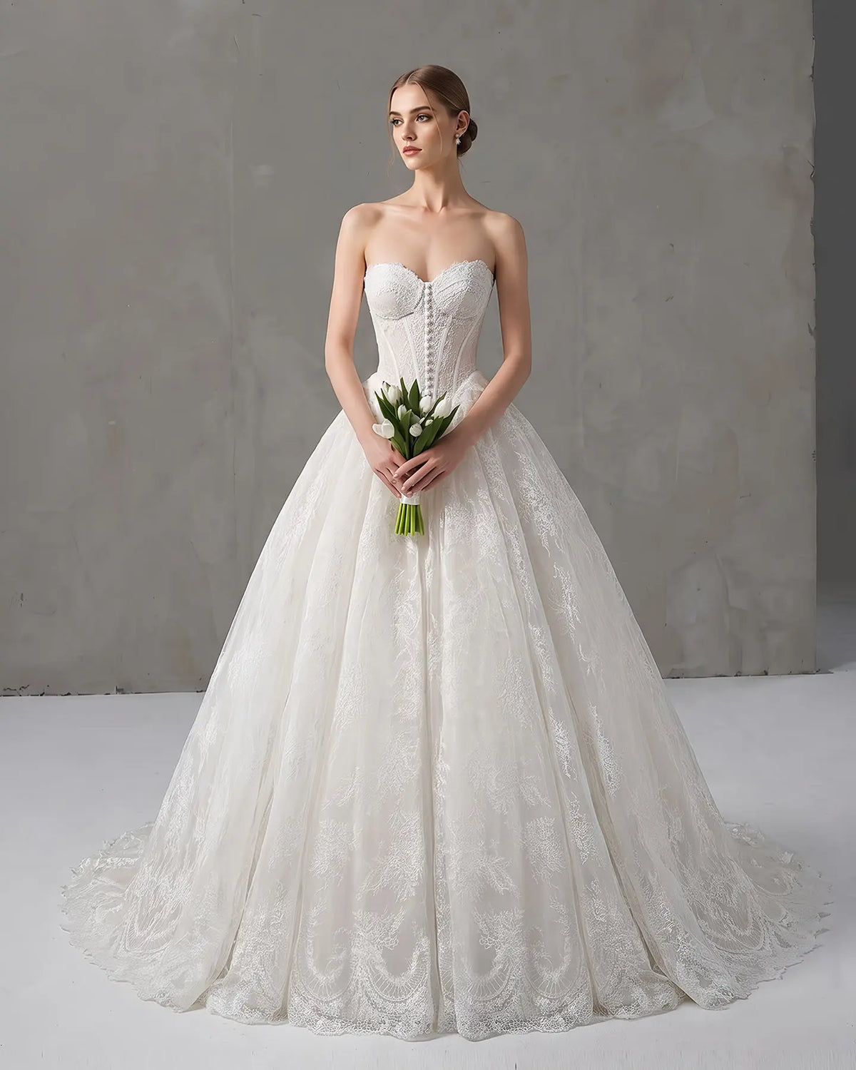 Off White Sweetheart Tulle Wedding Dress SW694-1