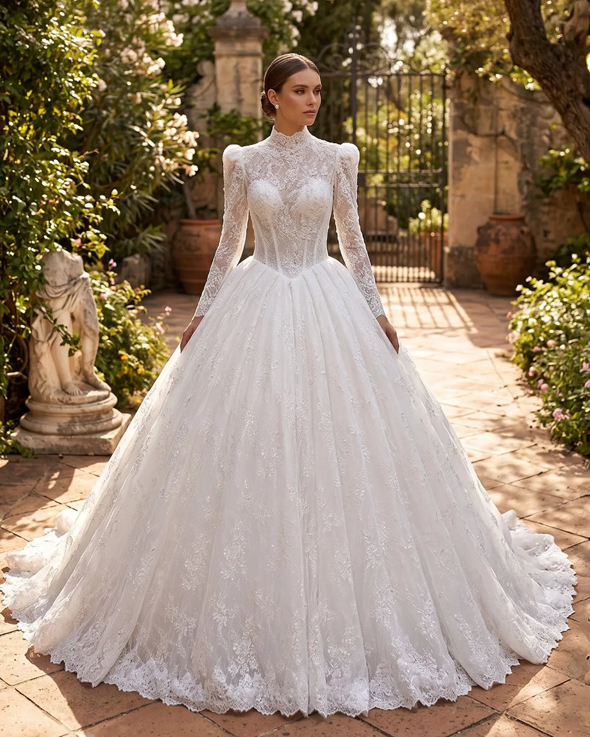 Off White Long Sleeve Ball Gown Wedding Dress SW682