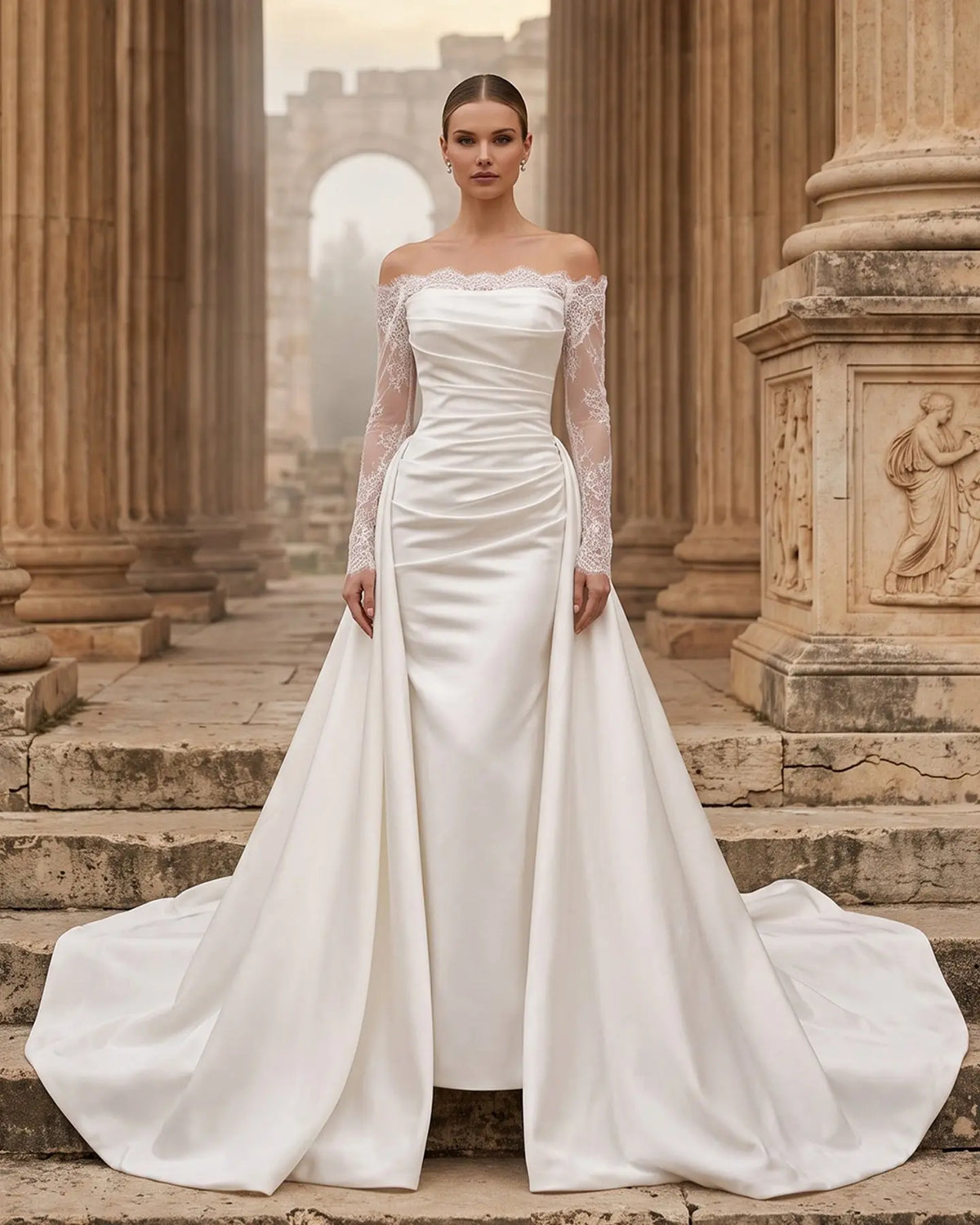 Ivory Off Shoulder Satin Mermaid Wedding Dress SW691