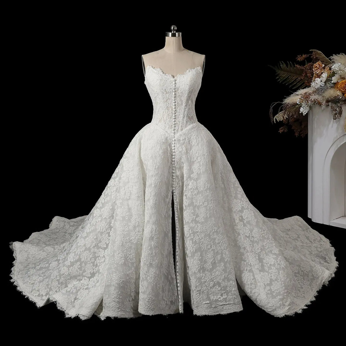 White Lace Strapless Sweetheart Bridal Ball Gown SW742