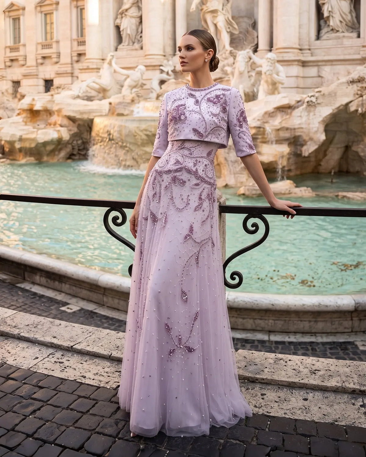 Blush Pink Crystal Two Piece Evening Dress SS518