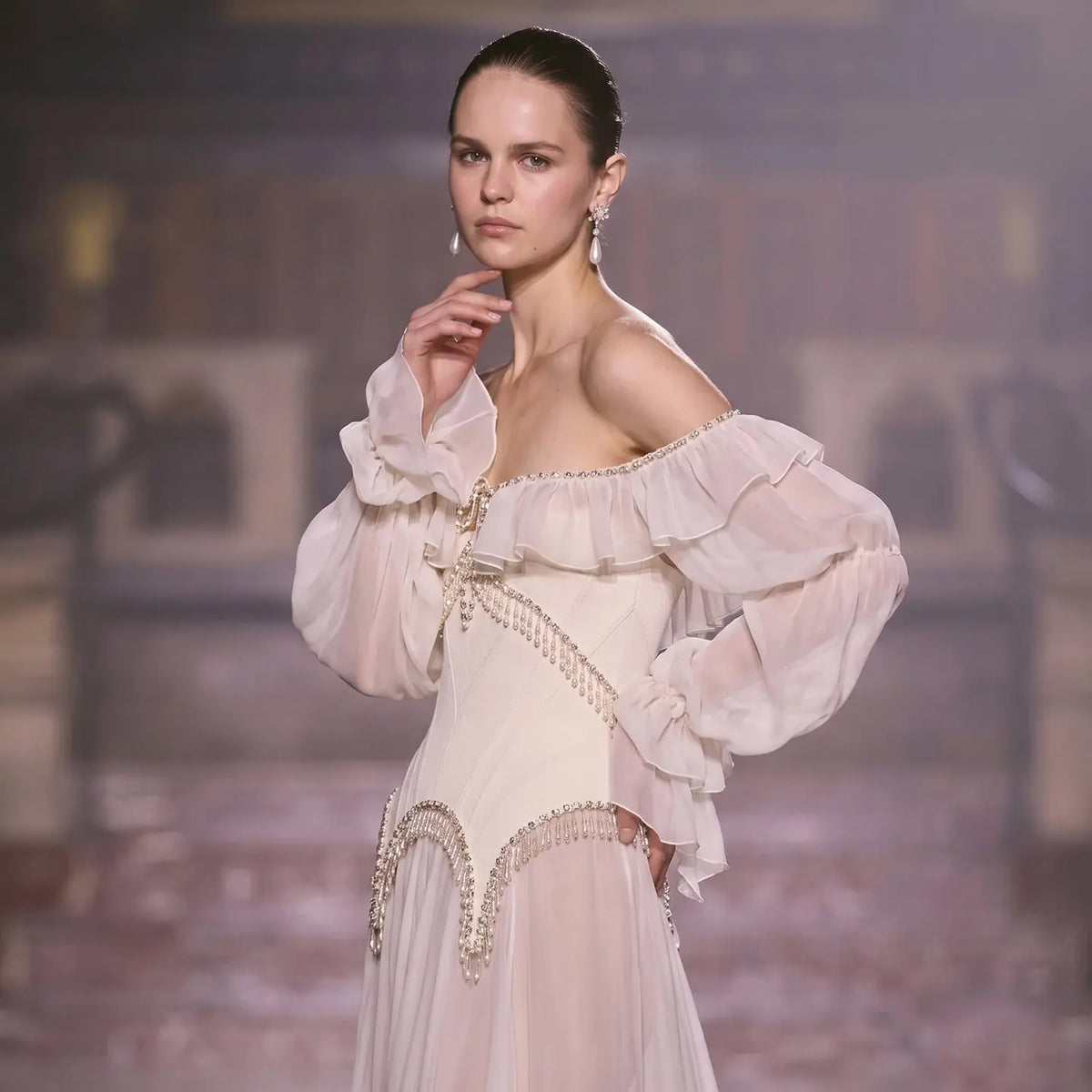 Pearl Pink Off Shoulder Chiffon Evening Dresses SS412 – SHARONSAID
