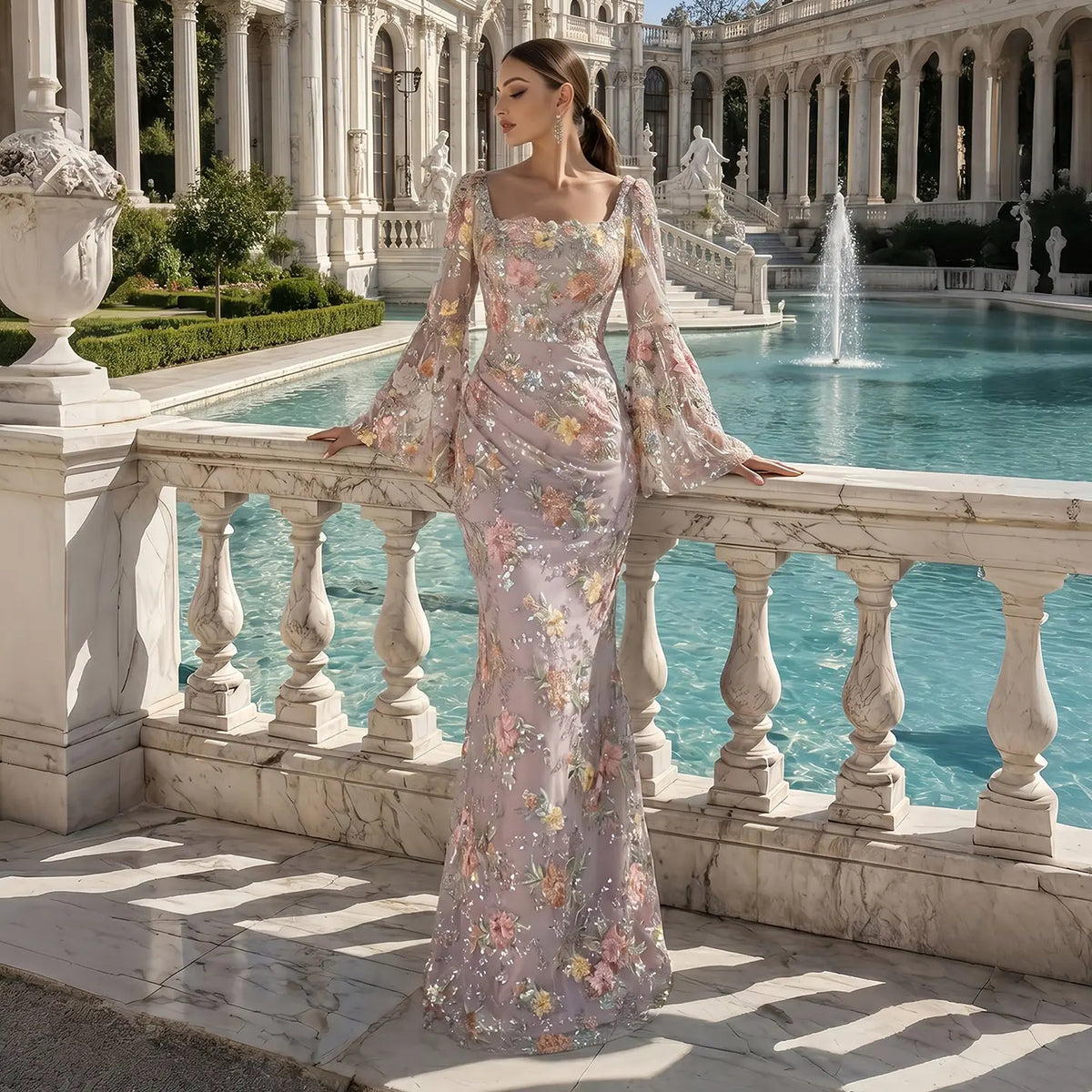 Elegant Gold Mermaid Evening Dress with Draped Neckline SS465