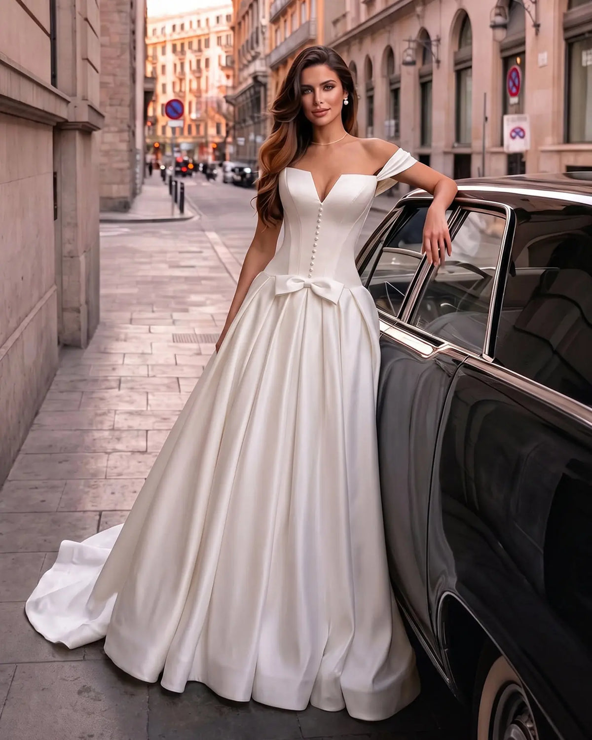 Ivory Satin A Line Bridal Wedding Dress SW692
