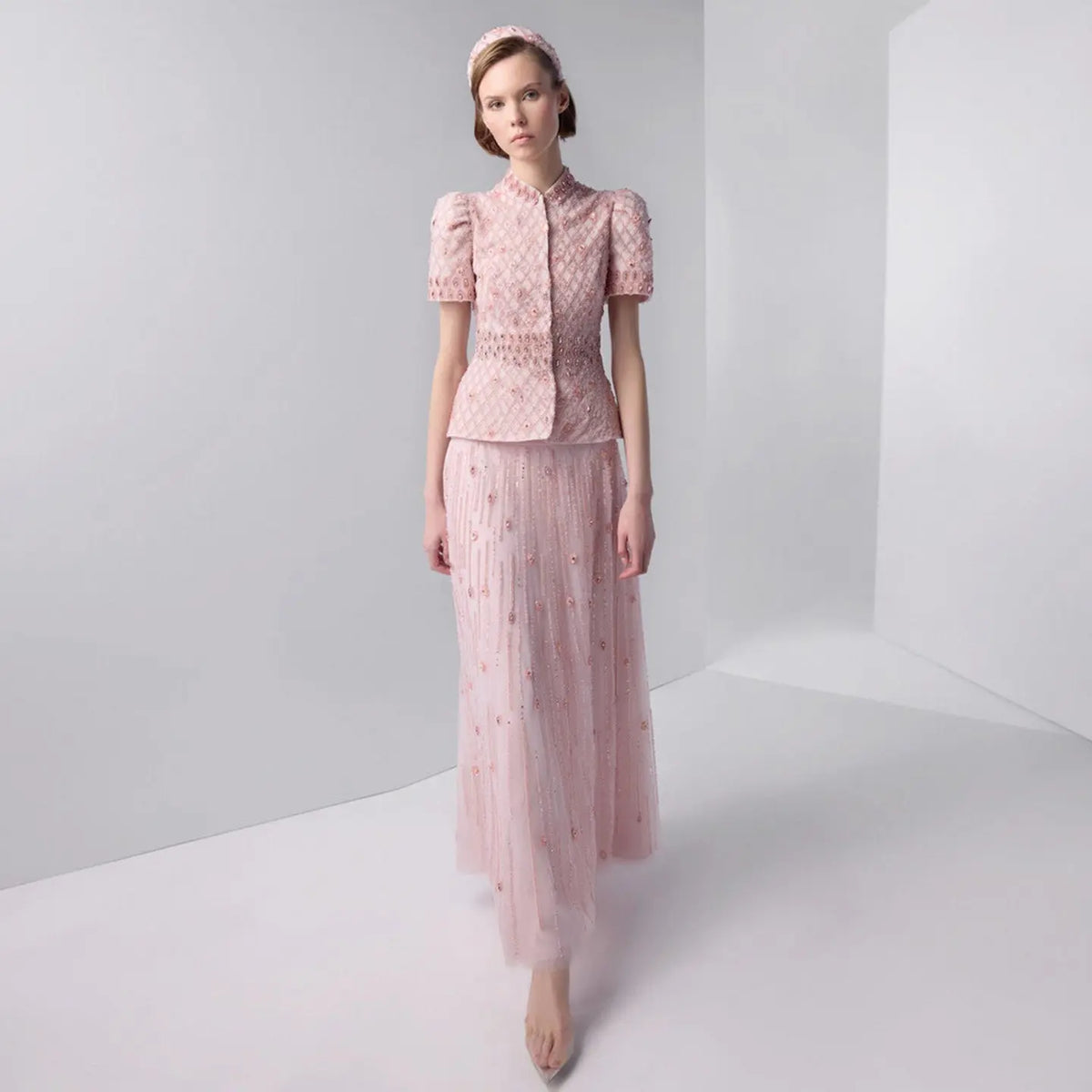 Luxury Pink Crystal Two Piece  Evening Dresses Wedding Party SS546