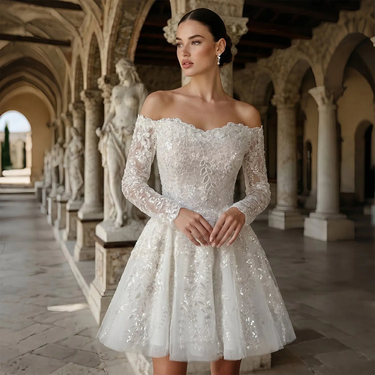 short off shoulder wedding dress Everleigh Elegant Off-Shoulder Short White Wedding Dress L / White