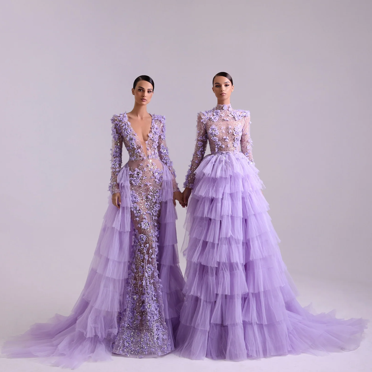 Luxury Lilac 3D Floral Mermaid Evening Dress with Overskirt SS637 