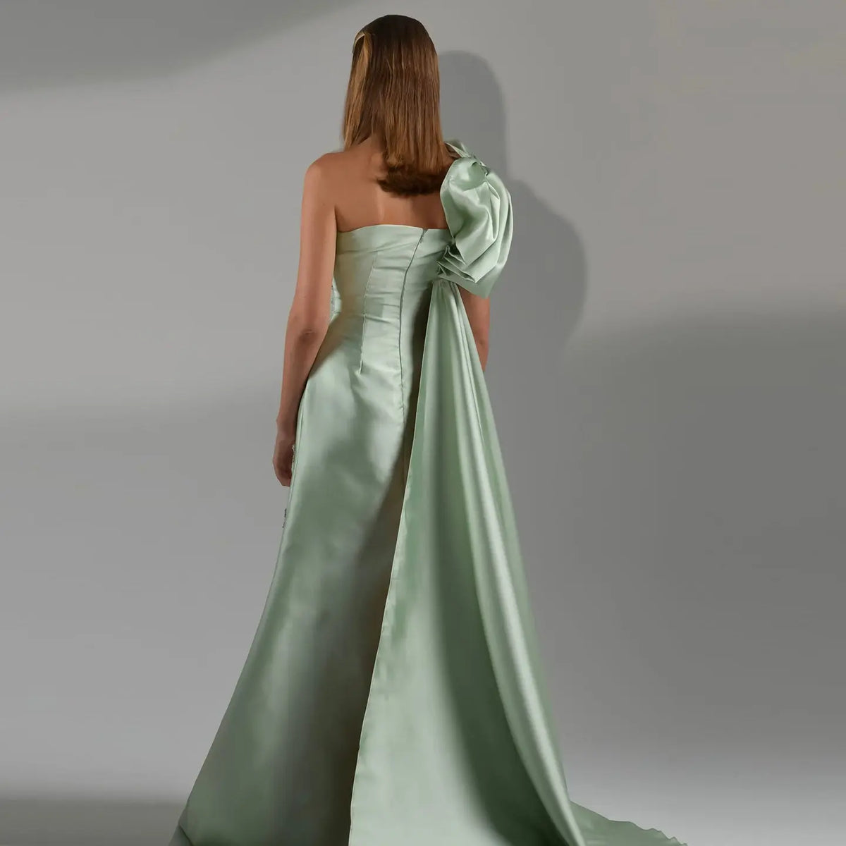 Sage Green One-Shoulder Tassel Evening Dress with Cape SS368 - SHARONSAID Sage Green One-Shoulder Tassel Evening Dress with Cape SS368 - SHARONSAID