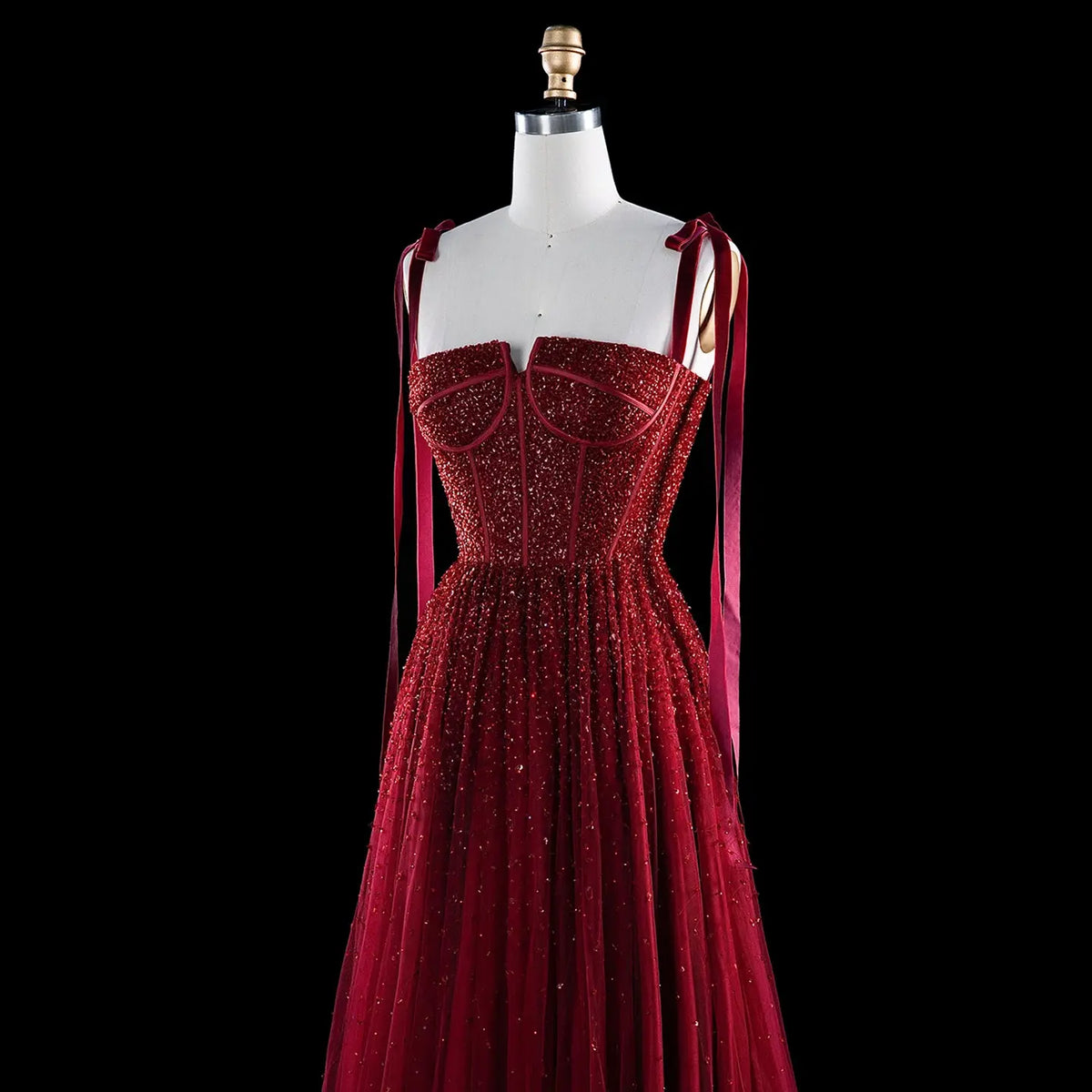 Luxury Beaded Red Evening Dresses with Straps SS263-4