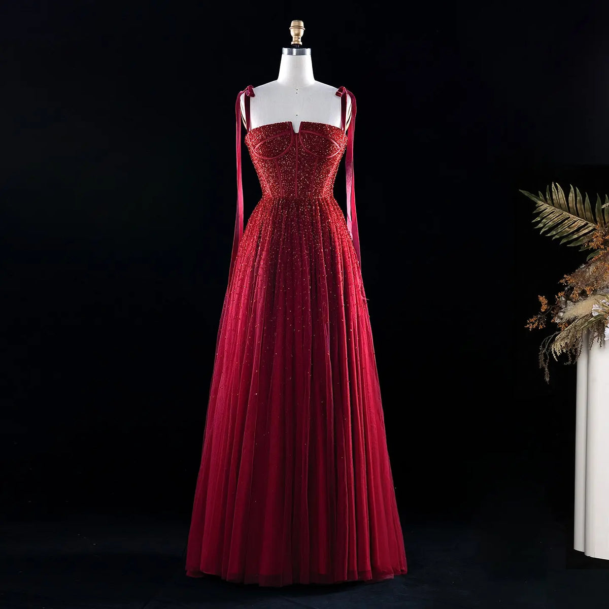 Luxury Beaded Red Evening Dresses with Straps SS263