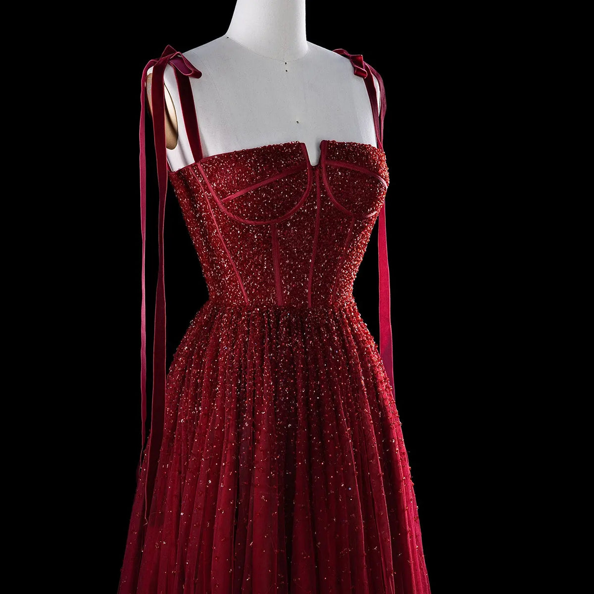 Luxury Beaded Red Evening Dresses with Straps SS263-5