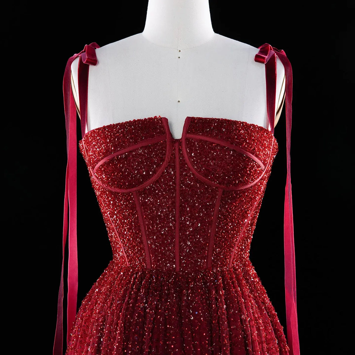 Luxury Beaded Red Evening Dresses with Straps SS263-6