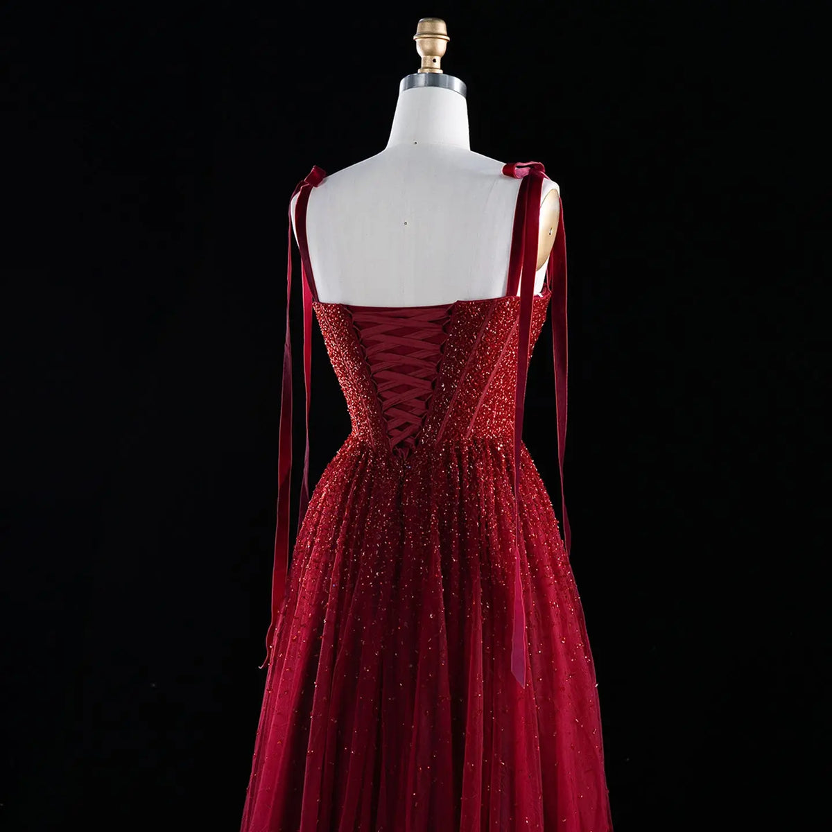 Luxury Beaded Red Evening Dresses with Straps SS263-8