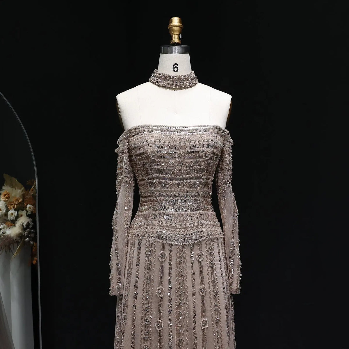 Luxury Beaded Off Shoulder Pink Evening Dress with Choker SS178 Luxury Beaded Off Shoulder Pink Evening Dress with Choker SS178