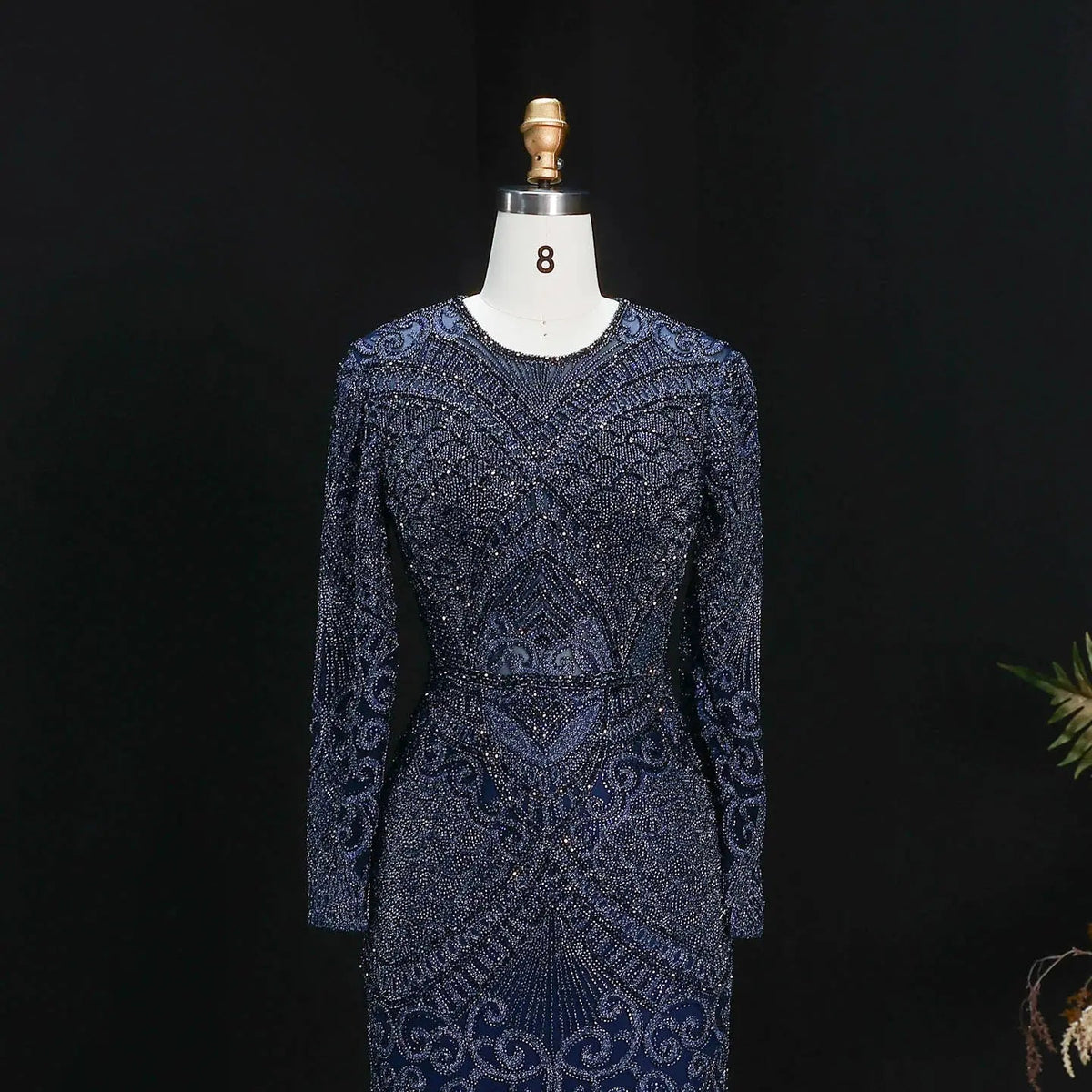 Regal Dark Green Long Sleeve Beaded Mermaid Evening Dress SS056 