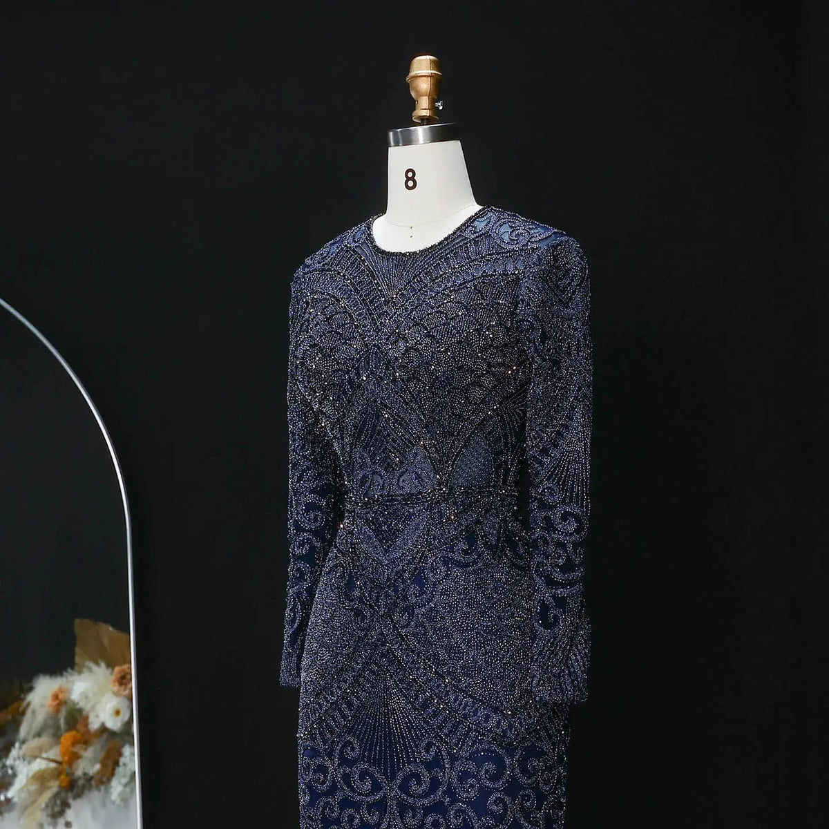 Regal Dark Green Long Sleeve Beaded Mermaid Evening Dress SS056 