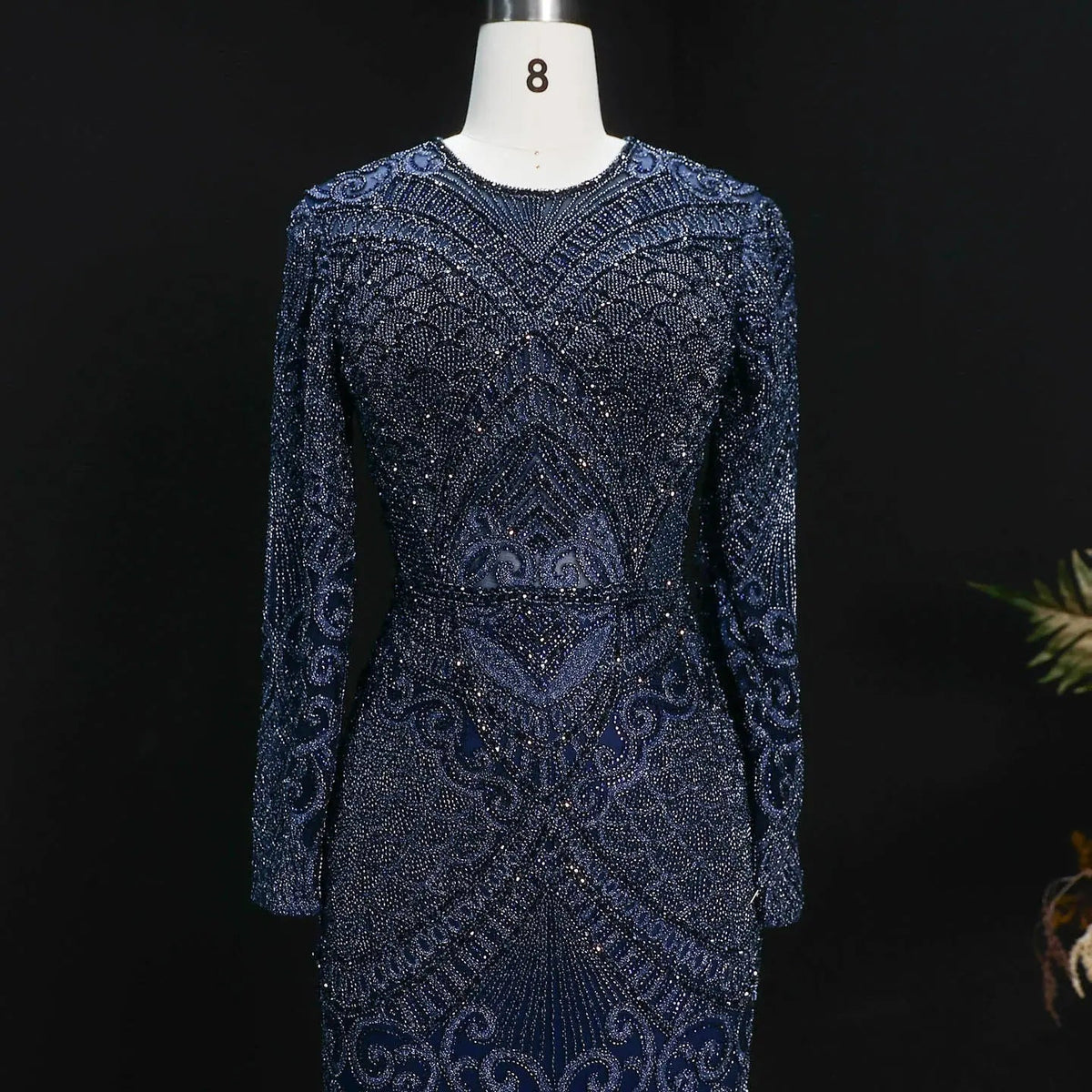 Regal Dark Green Long Sleeve Beaded Mermaid Evening Dress SS056 