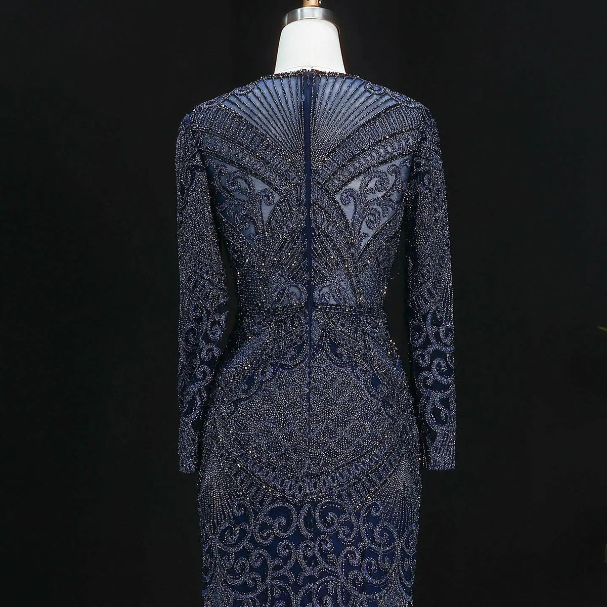 Regal Dark Green Long Sleeve Beaded Mermaid Evening Dress SS056 