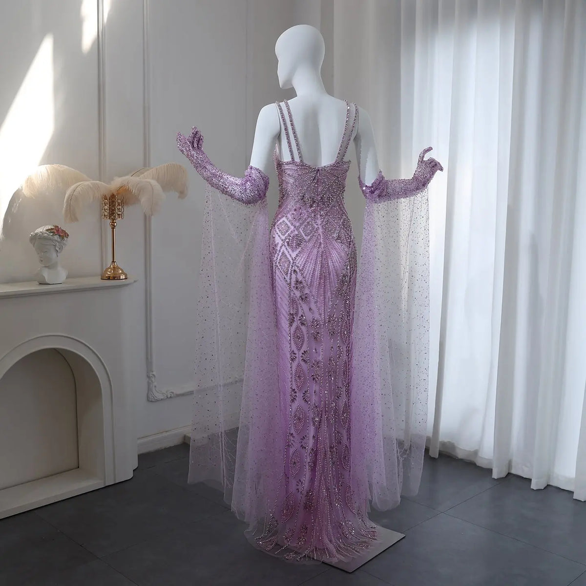 Final Sale Lilac Evening Dress with Gloves Cape Sleeves SS437 Final Sale Lilac Evening Dress with Gloves Cape Sleeves SS437