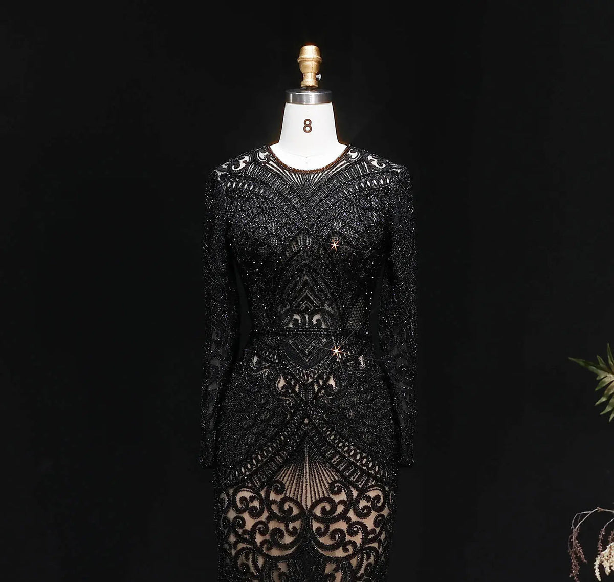 Regal Dark Green Long Sleeve Beaded Mermaid Evening Dress SS056 