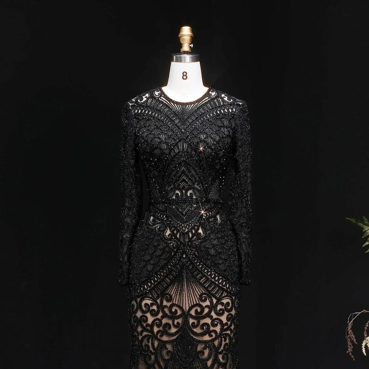 Regal Dark Green Long Sleeve Beaded Mermaid Evening Dress SS056 