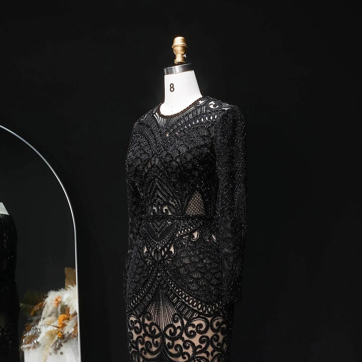 Regal Dark Green Long Sleeve Beaded Mermaid Evening Dress SS056 