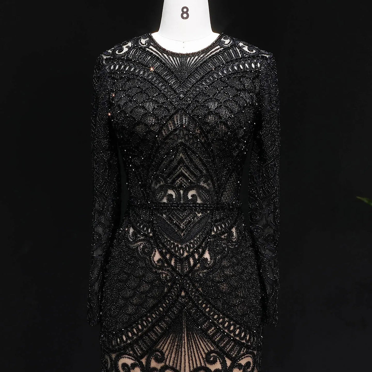 Regal Dark Green Long Sleeve Beaded Mermaid Evening Dress SS056 