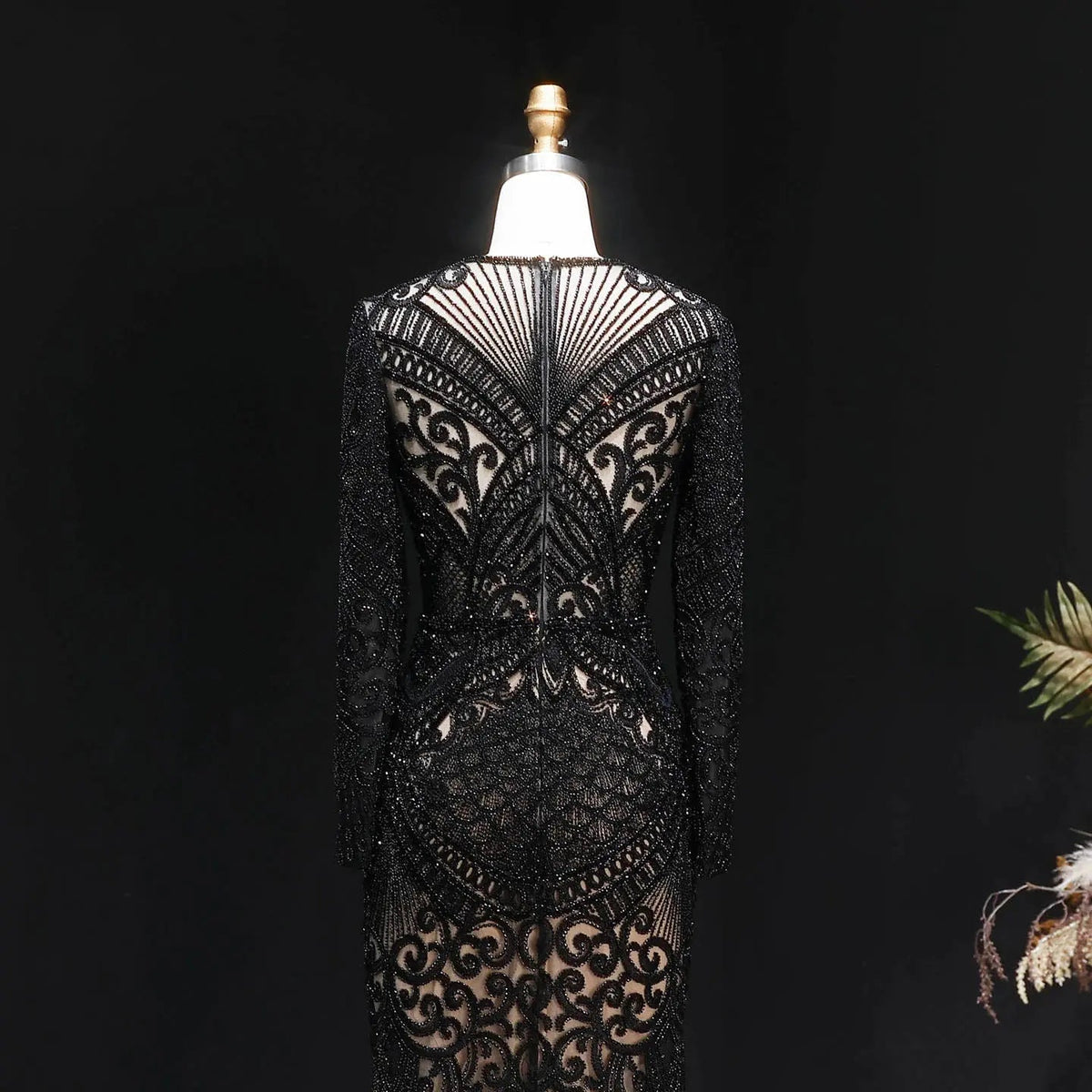 Regal Dark Green Long Sleeve Beaded Mermaid Evening Dress SS056 