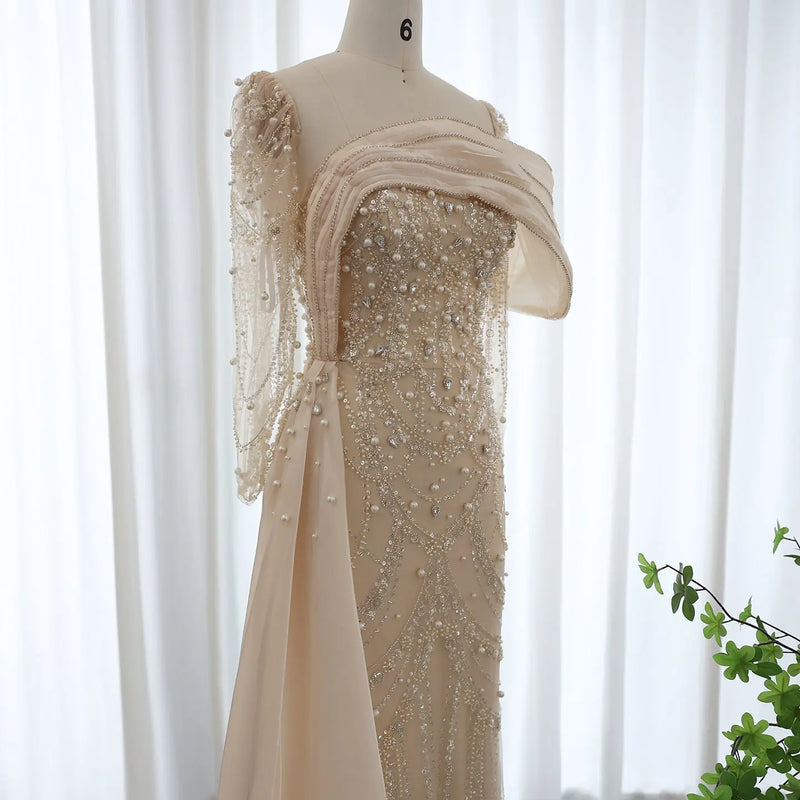 Luxury Nude Crystal Evening Dress with Overskirt SS256 