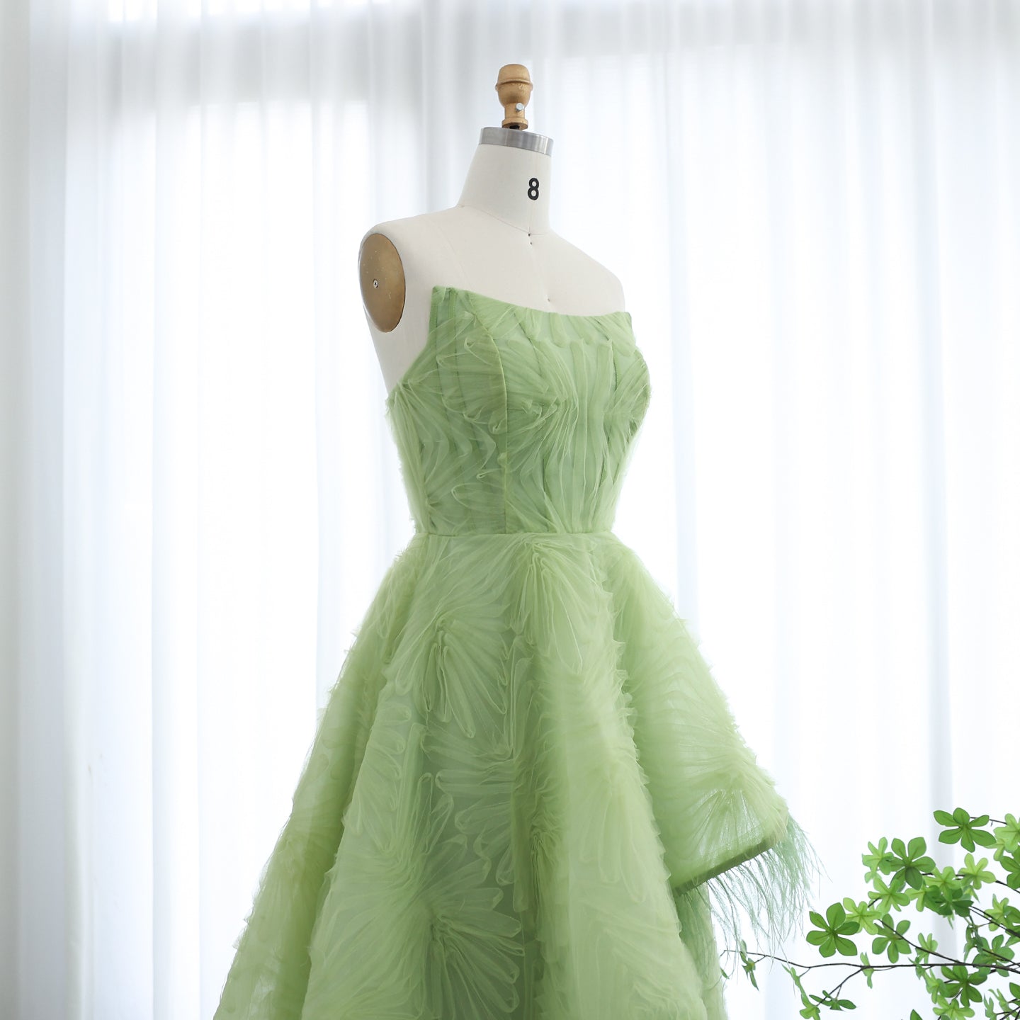 Luxury Feather 3D Floral Lime Green Strapless Evening Dress SF034 –  SHARONSAID