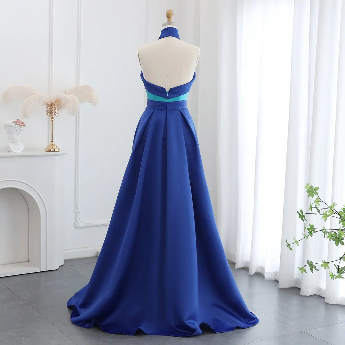 Royal Blue Criss Cross Halter Evening Dress with Overskirt SF012 - SHARONSAID Royal Blue Criss Cross Halter Evening Dress with Overskirt SF012 - SHARONSAID