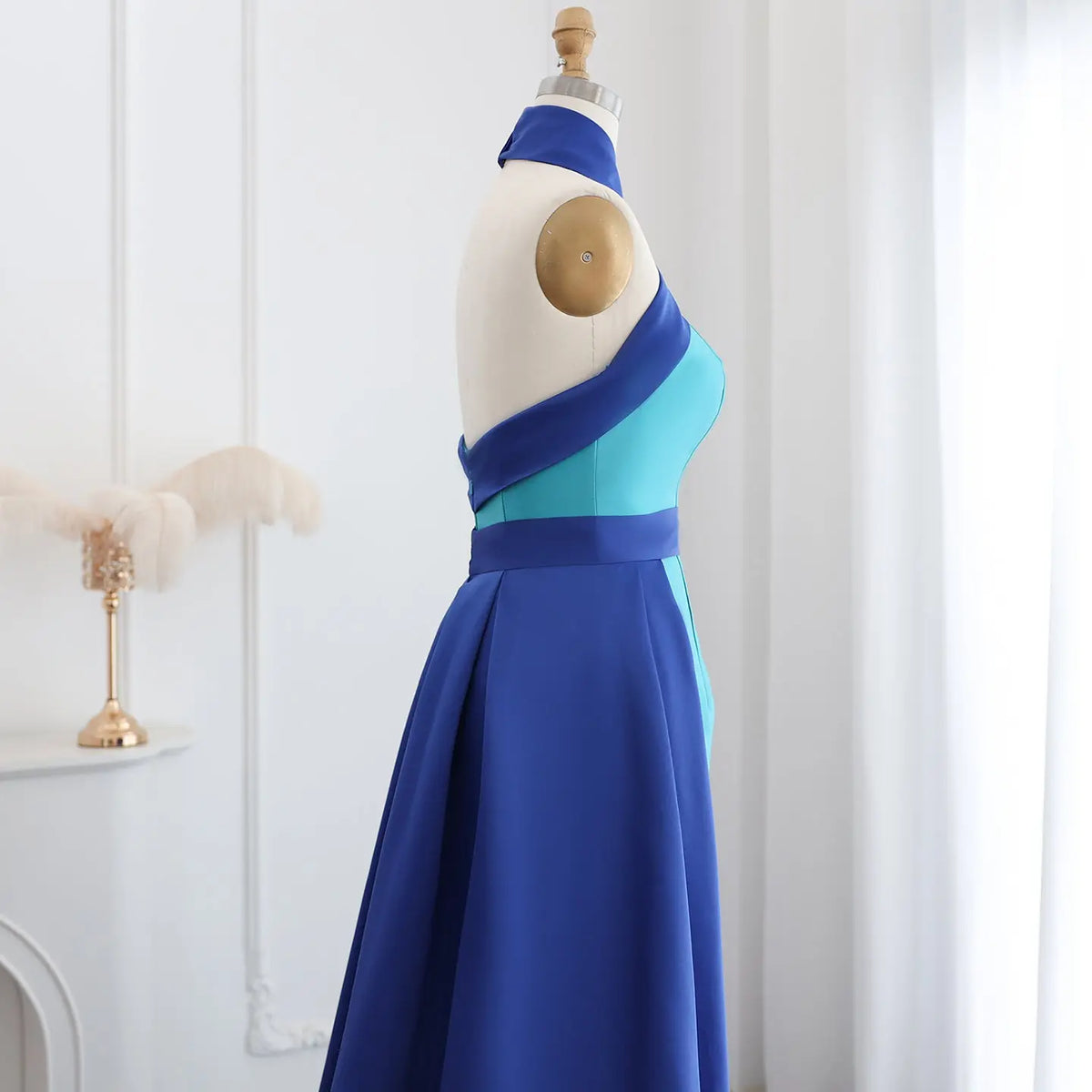 Royal Blue Criss Cross Halter Evening Dress with Overskirt SF012 - SHARONSAID Royal Blue Criss Cross Halter Evening Dress with Overskirt SF012 - SHARONSAID