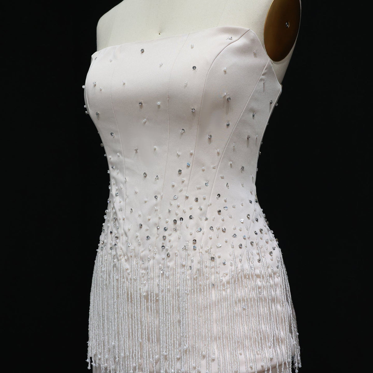 Elegant Beige Beaded Evening Dress with Two Pieces SS425