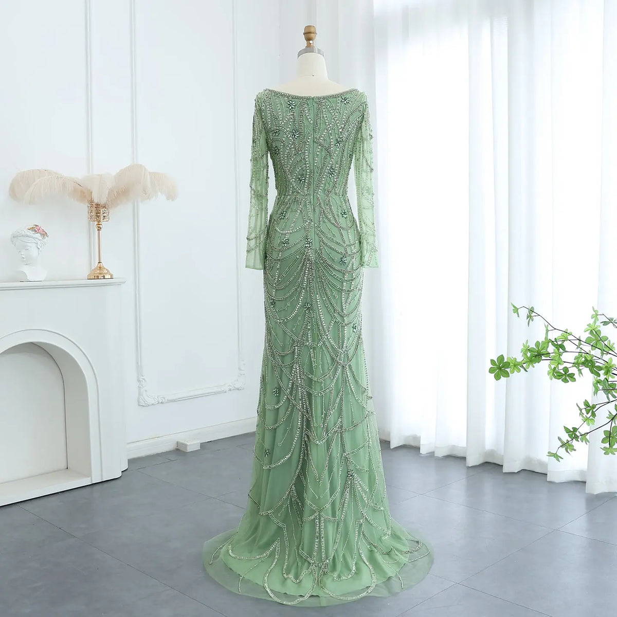 Luxury Green Long Sleeves Square Neck Evening Dress SS163 - SHARONSAID Luxury Green Long Sleeves Square Neck Evening Dress SS163 - SHARONSAID