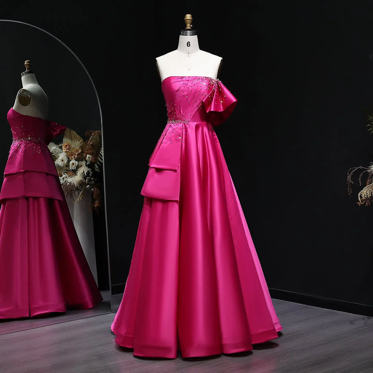 Elegant Gold One Shoulder Satin Evening Dress SS592 