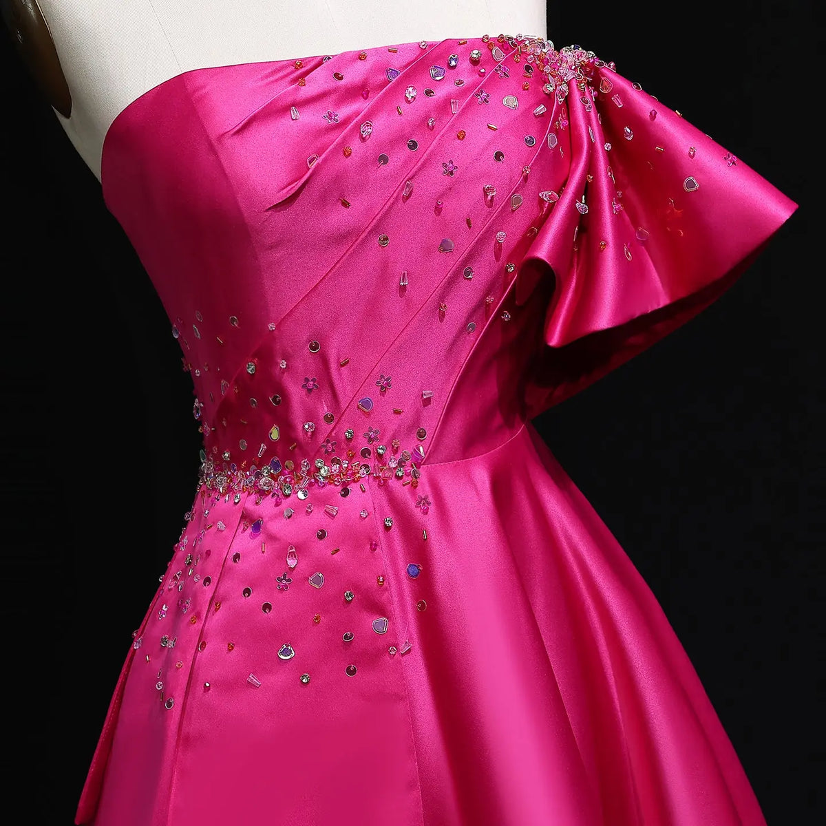 Elegant Gold One Shoulder Satin Evening Dress SS592 