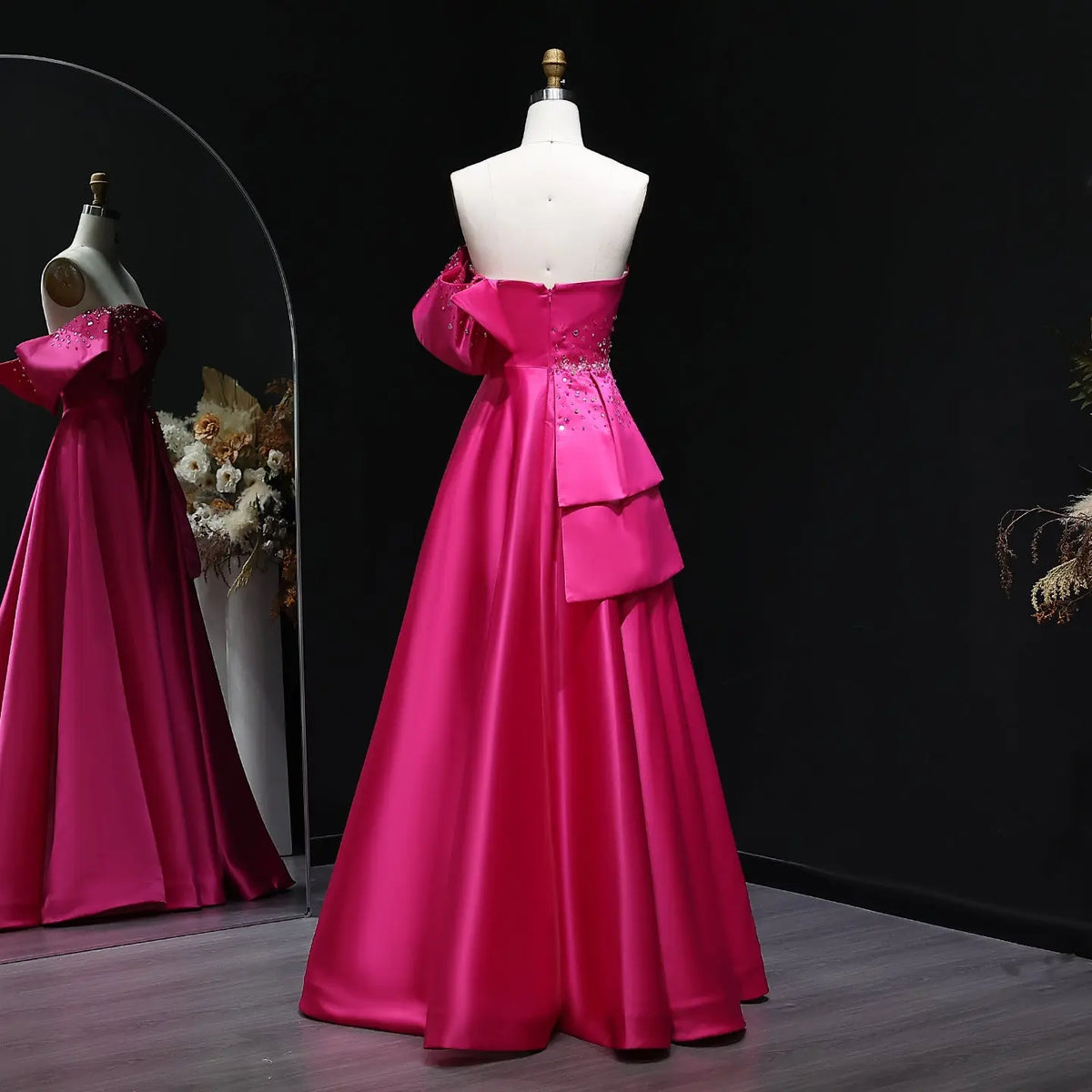 Elegant Gold One Shoulder Satin Evening Dress SS592 