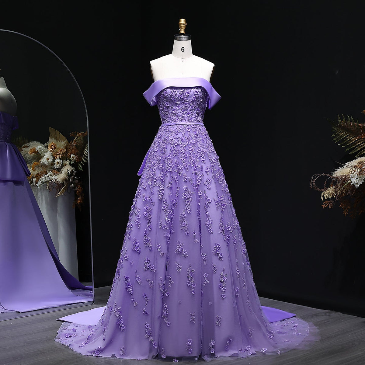 Luxury Beaded Lilac Mermaid Evening Dress with Overskirt SS556