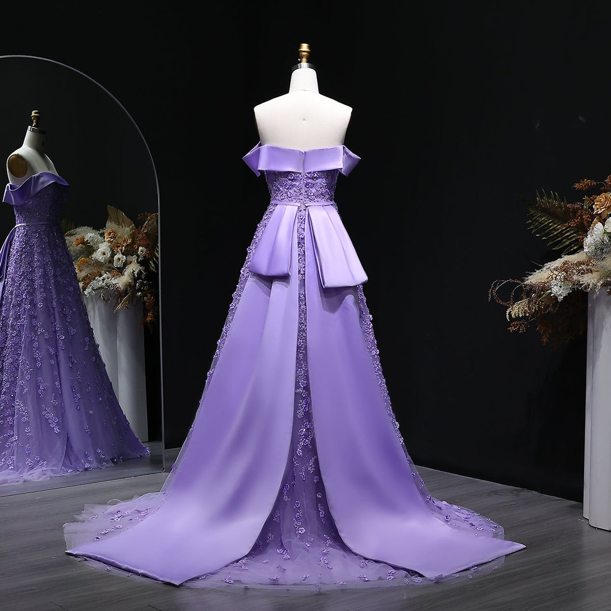 Luxury Beaded Lilac Mermaid Evening Dress with Overskirt SS556