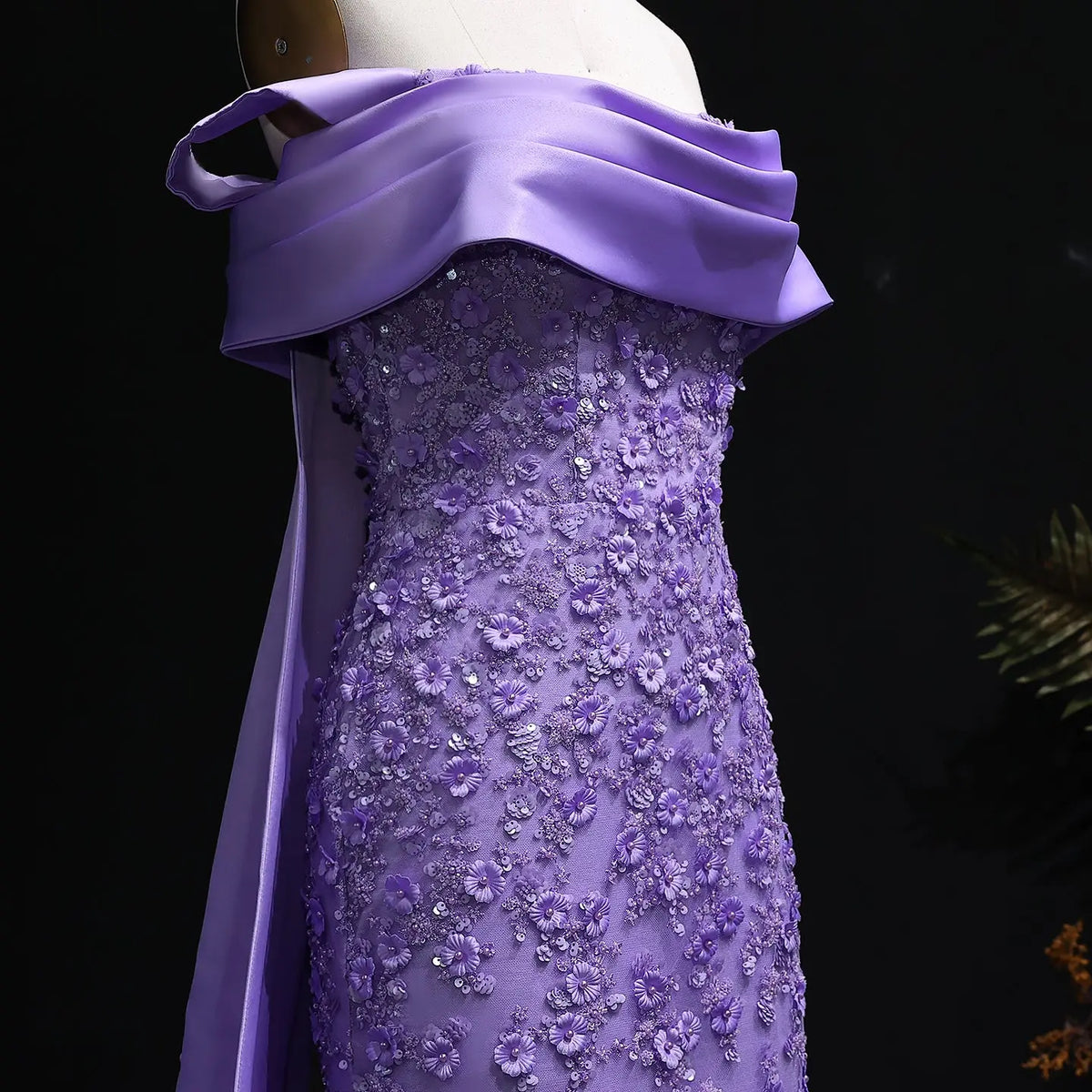 Elegant Crystal Lilac Mermaid Evening Dress with Overskirt SS555 Elegant Crystal Lilac Mermaid Evening Dress with Overskirt SS555