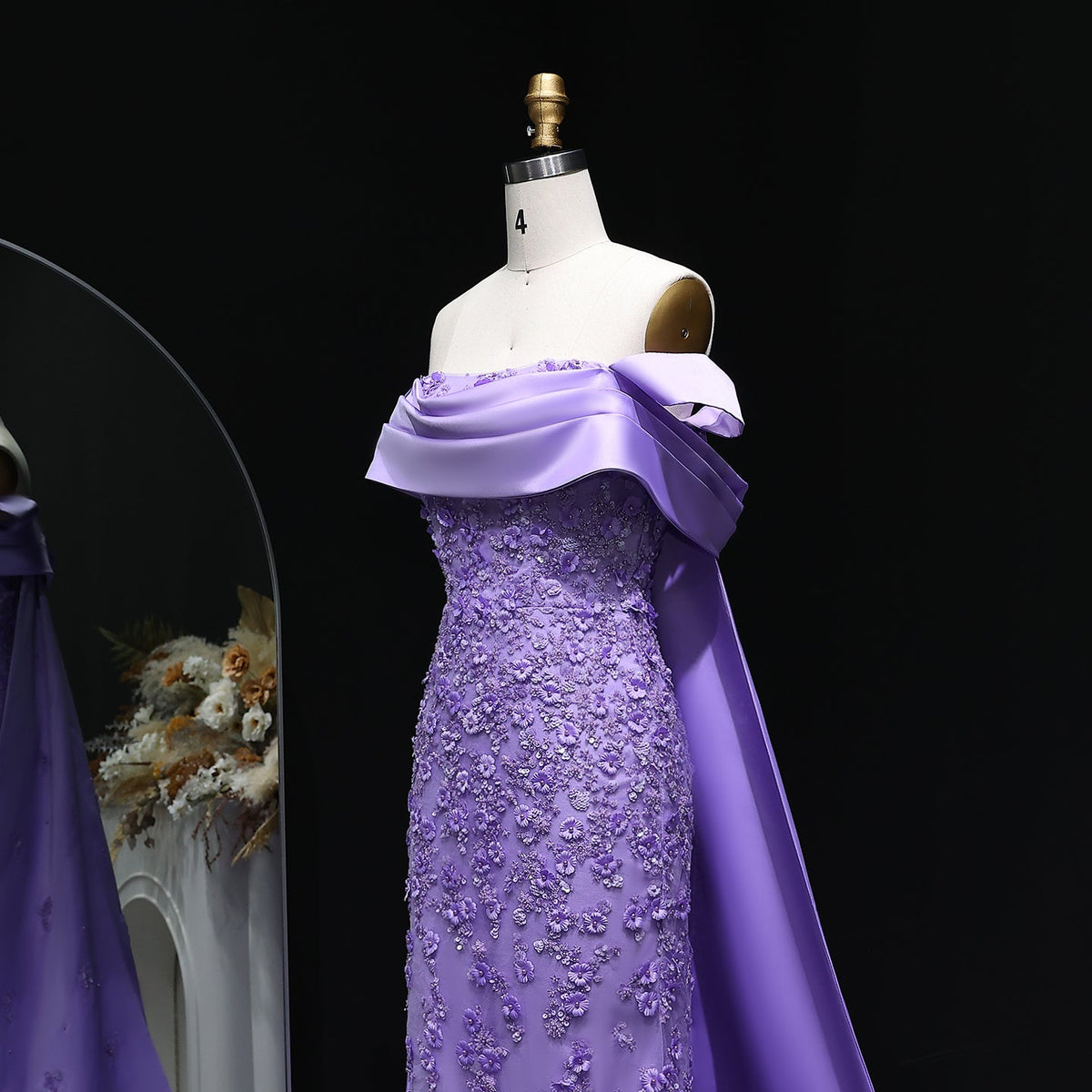 Elegant Crystal Lilac Mermaid Evening Dress with Overskirt SS555