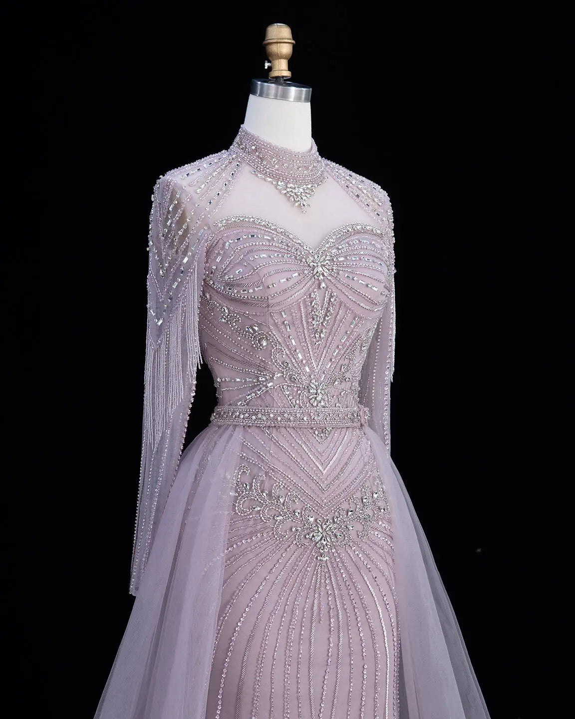 Lilac Beaded Long Sleeve Evening Gown SS171-4