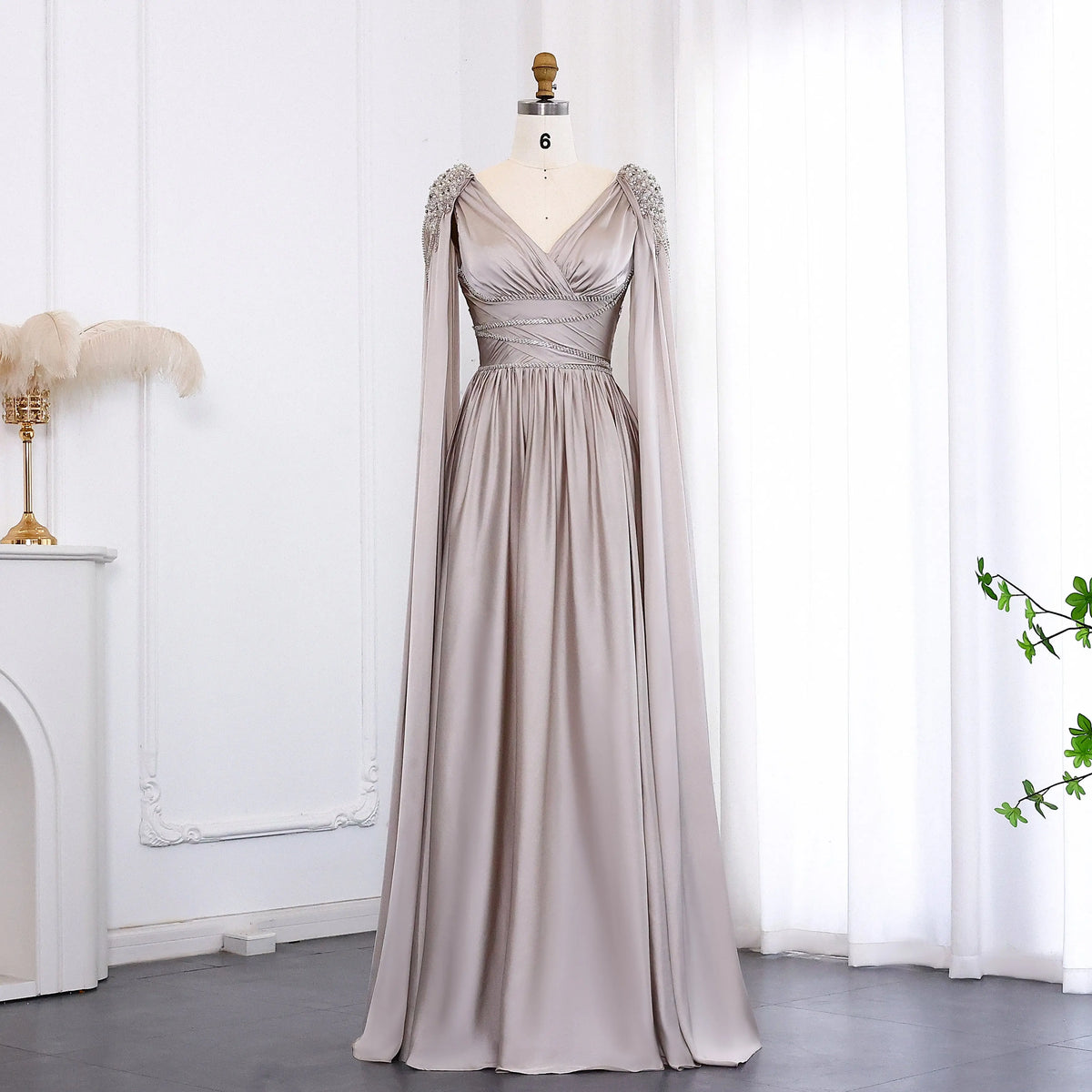 Luxury Crystal Rose Gold Evening Dress with Cape SS589 - SHARONSAID Luxury Crystal Rose Gold Evening Dress with Cape SS589 - SHARONSAID