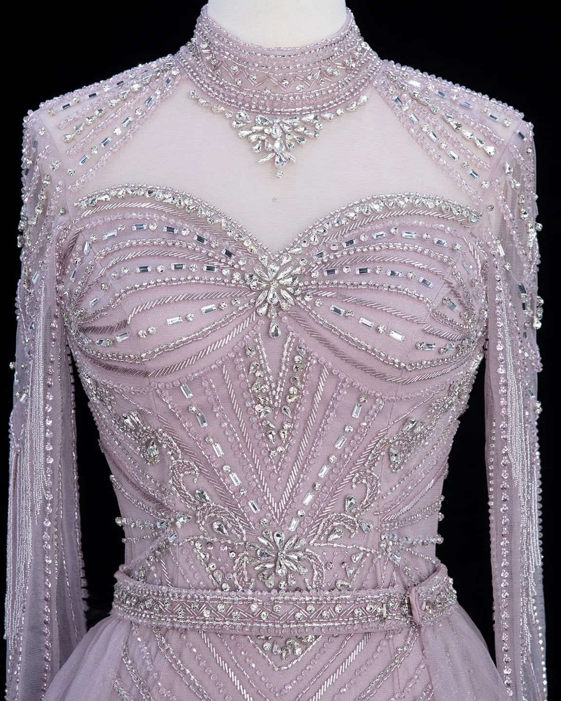Lilac Beaded Long Sleeve Evening Gown SS171-5