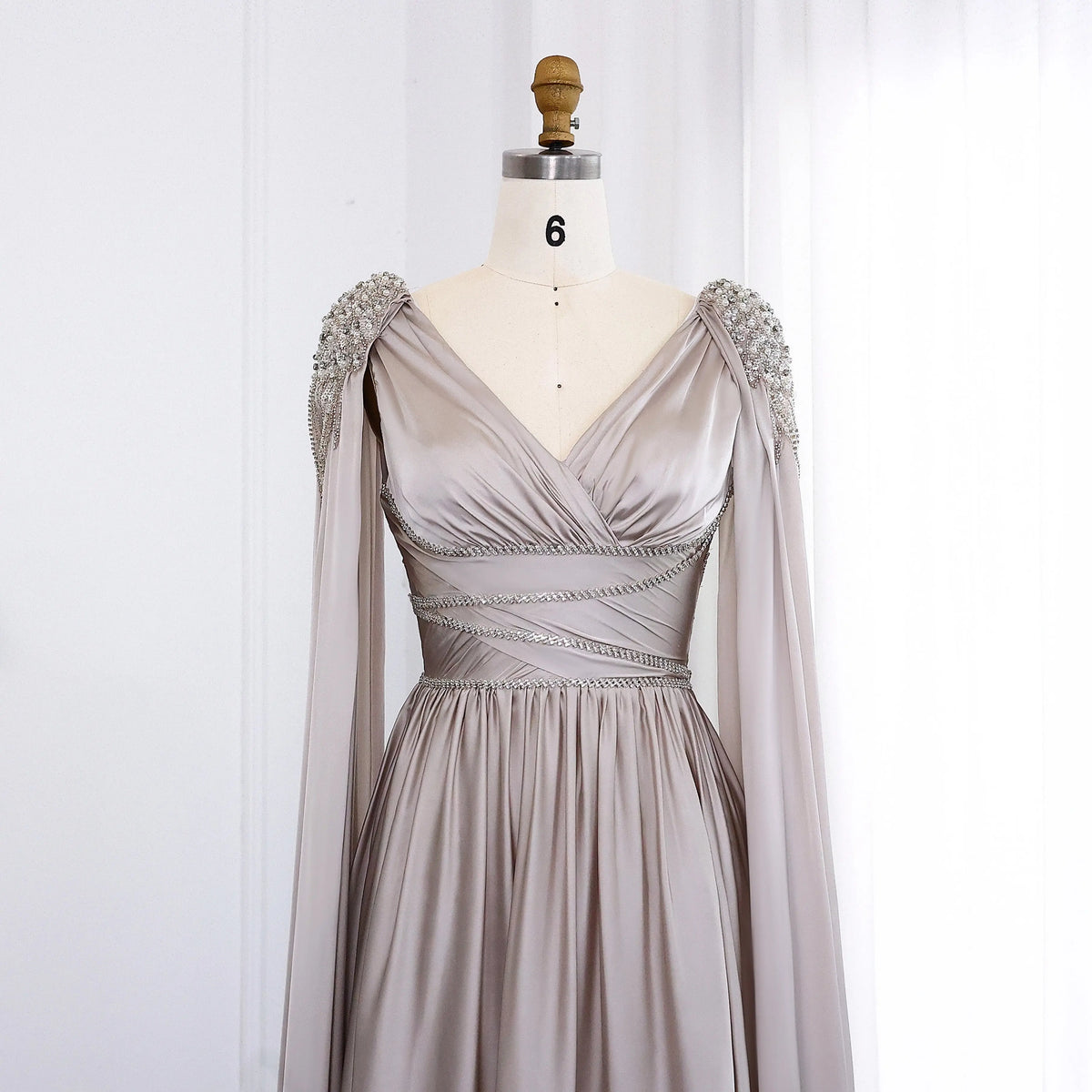 Luxury Crystal Rose Gold Evening Dress with Cape SS589 Luxury Crystal Rose Gold Evening Dress with Cape SS589