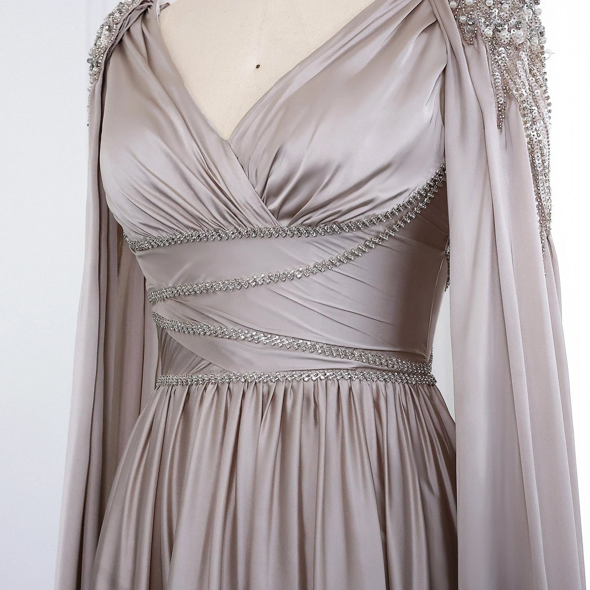 Luxury Crystal Rose Gold Evening Dress with Cape SS589 Luxury Crystal Rose Gold Evening Dress with Cape SS589