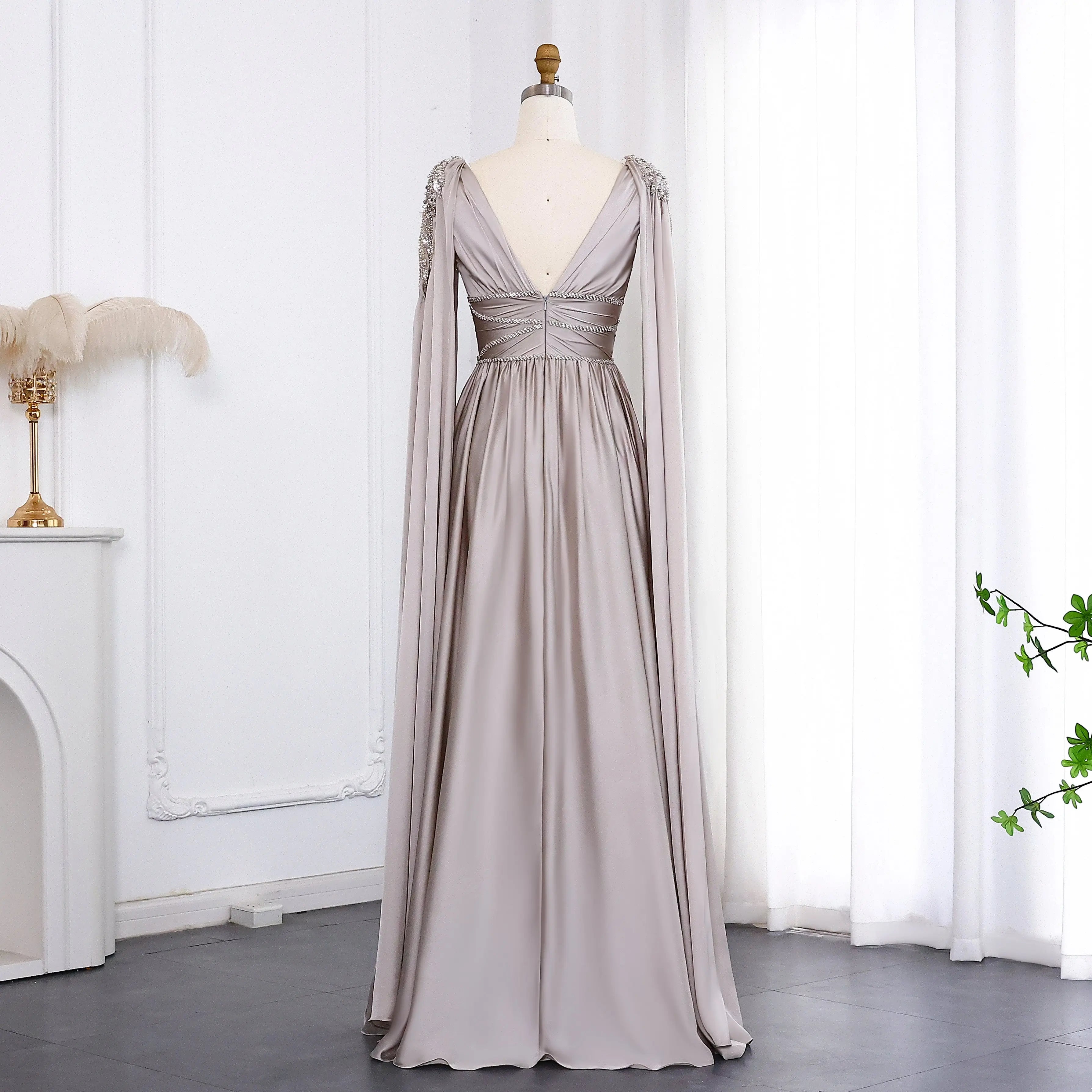Luxury Crystal Rose Gold Evening Dress with Cape SS589 - SHARONSAID