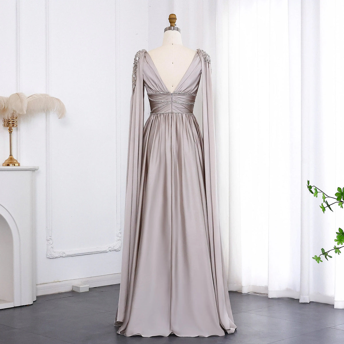 Luxury Crystal Rose Gold Evening Dress with Cape SS589 - SHARONSAID Luxury Crystal Rose Gold Evening Dress with Cape SS589 - SHARONSAID